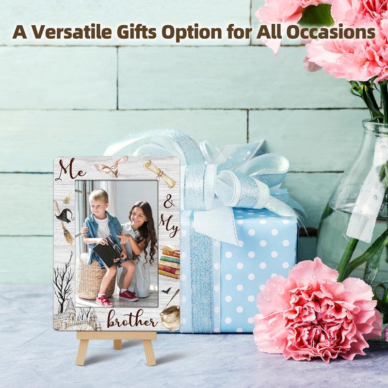 OXRUN Magic School Photo Frame, Me & My Brother Wooden Picture Frame with Easel, 4x6 Photo Insert, Newborn Gifts, Nursery Decor - A02 - Image 5